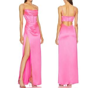 Retrofete Rosa Maxi slip Dress in Hyper Pink with side seam split sz L